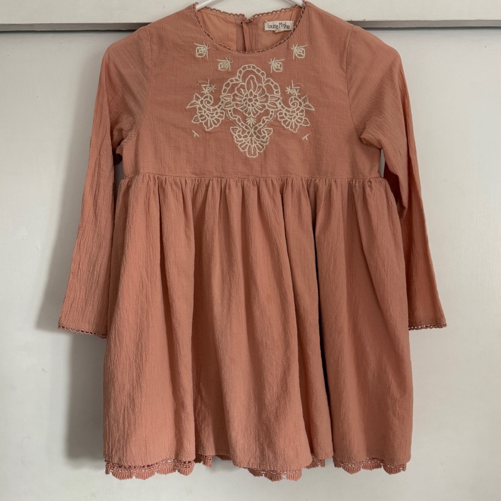 Louise Misha embroidered pinkish long sleeve dress 8